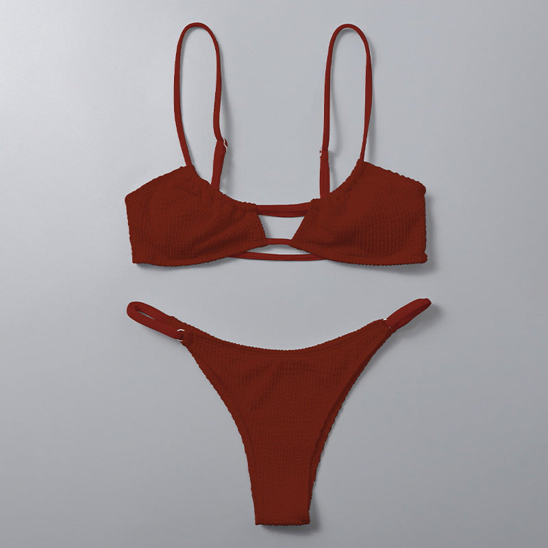 Bikini Deux Pièces Femme Bretelles Sexy Bas Tanga Couleur Unie
