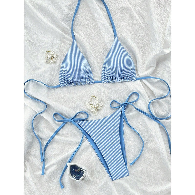 Bikini Deux Pièces Femme Halter Floral Séchage Rapide – Bleu Marine & Blanc