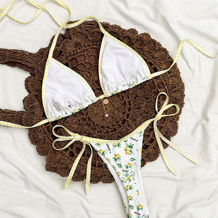 Bikini 3 Pièces Femme Imprimé Dégradé Sexy – Jaune Style Européen