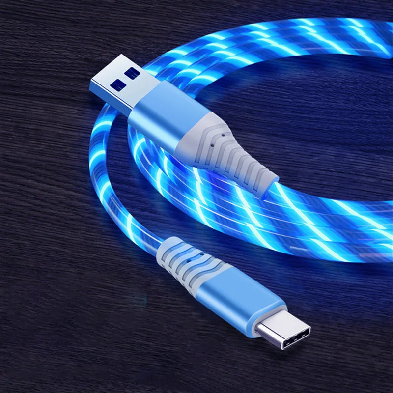 Flow Luminous USB Type C Cable 3A Fast Charging Data Cord for Samsung Xiaomi OPPO Huawei IPhone Charger Micro USB Wire LED Cable