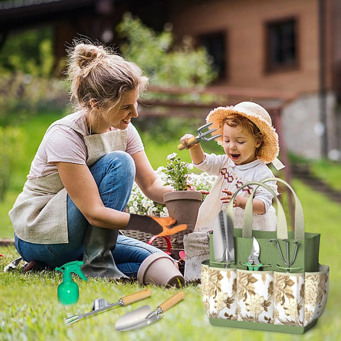 Coffret 9 Outils de Jardinage en Acier Inoxydable – Manches en Bois, Désherbage et Plantation