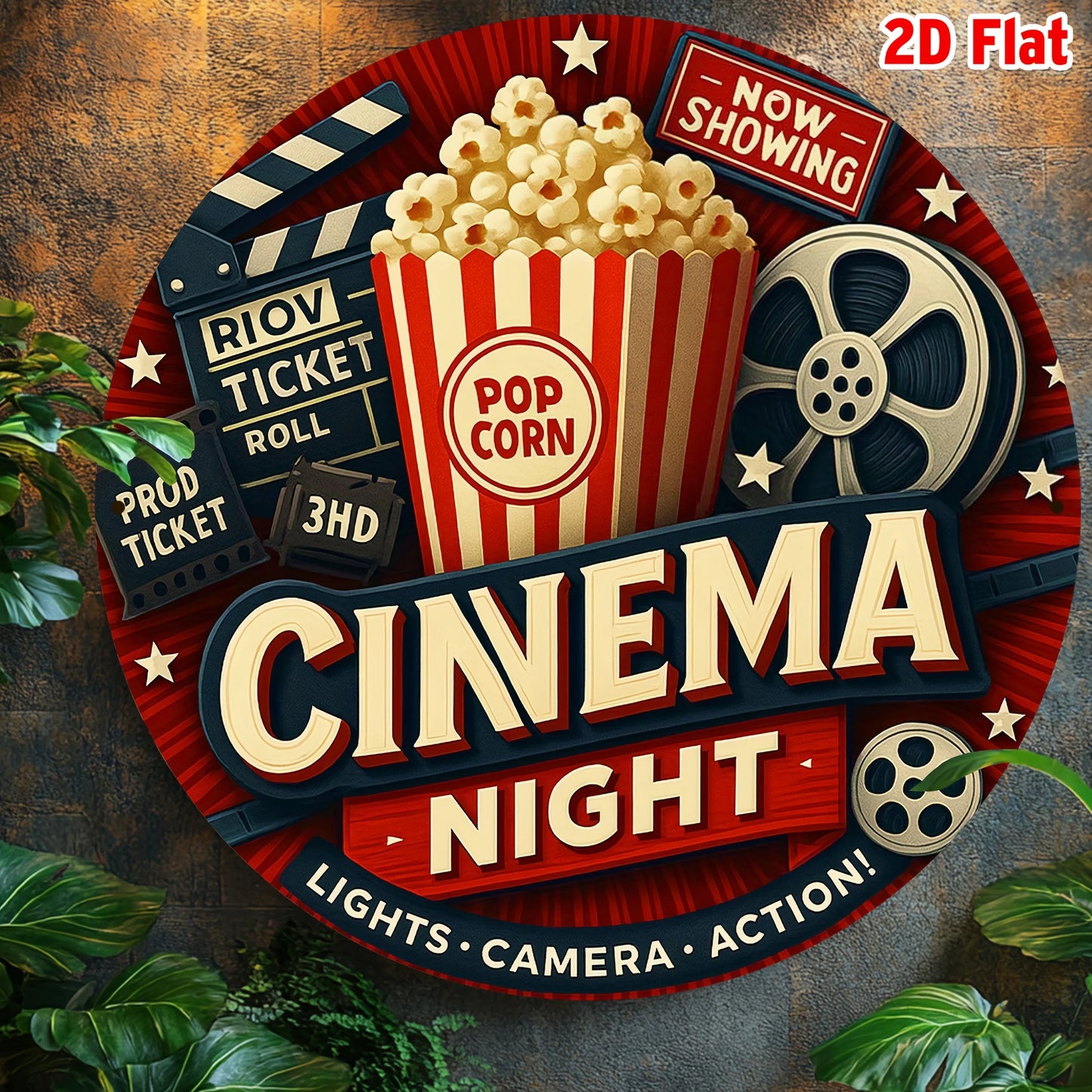 Panneau Mural Métal Rétro « Lights Camera Action » – Décoration Cinéma Vintage