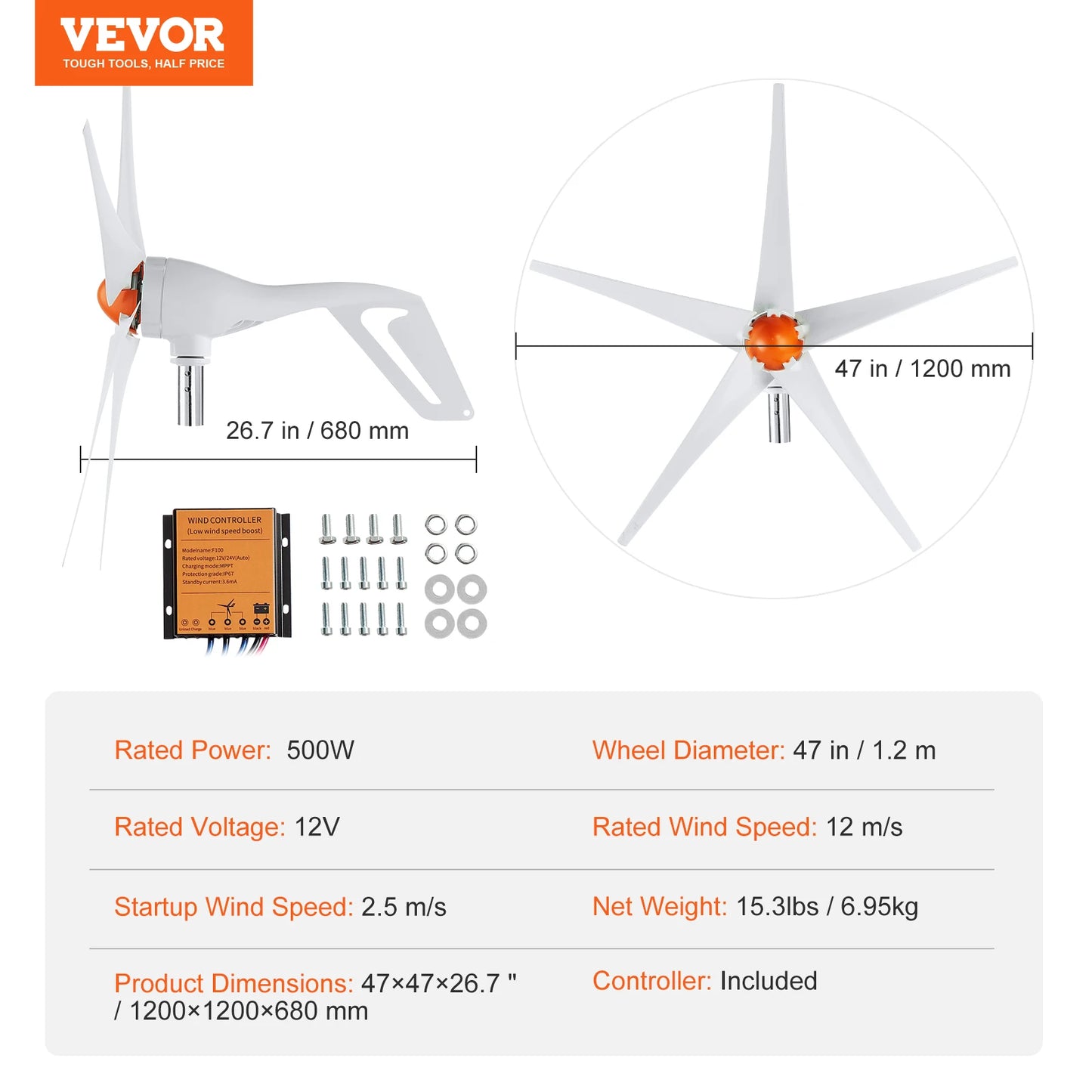 Éolienne 12V 500W/800W SucceBuy avec Contrôleur MPPT – Kit Complet