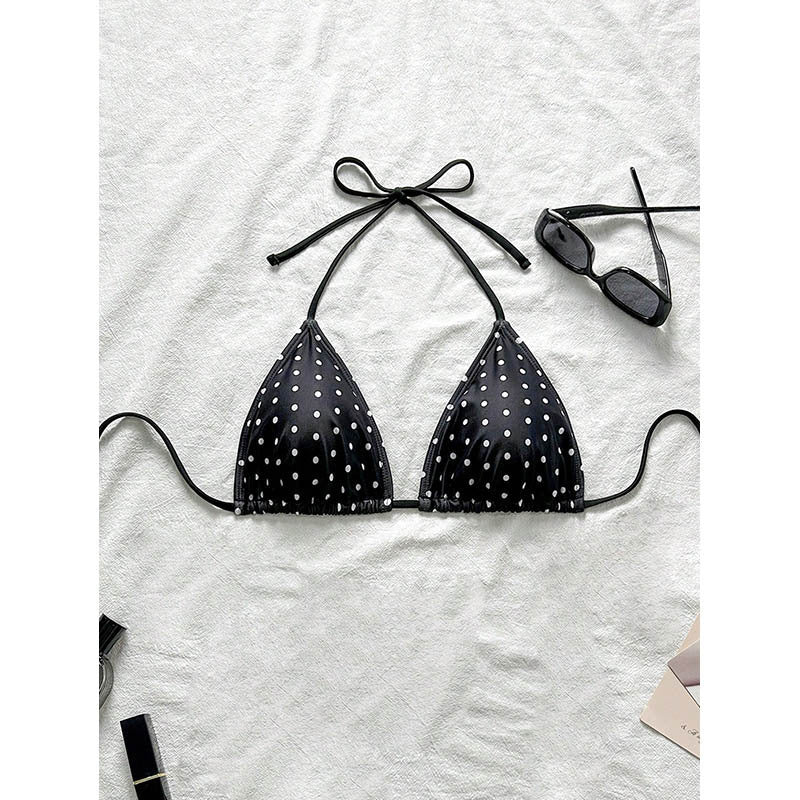 Haut de Bikini Halter Femme À Pois Sexy – Noir & Blanc