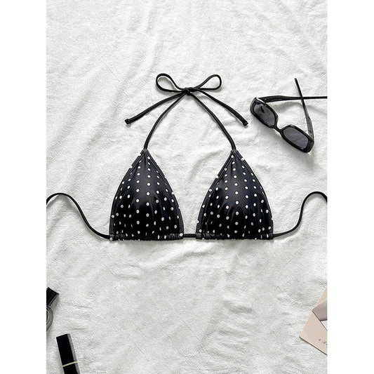Haut de Bikini Halter Femme À Pois Sexy – Noir & Blanc