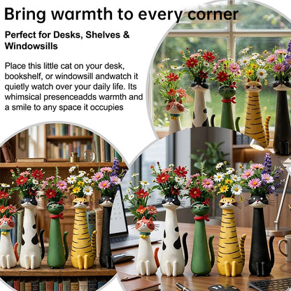 Creative Cat Vase - Desktop Dried Flower Holder, Decorative Home/Office Accent, Universal for Small Dried Bouquets
