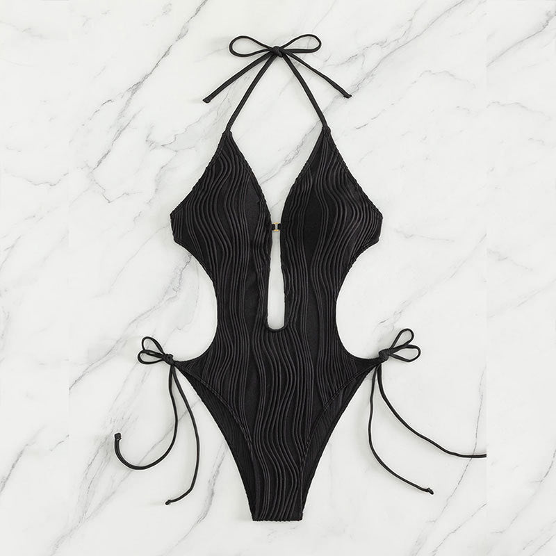 Bikini Taille Haute Femme – Deux Pièces Sexy Bretelles Couleur Unie