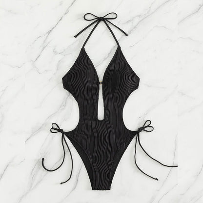 Bikini Taille Haute Femme – Deux Pièces Sexy Bretelles Couleur Unie