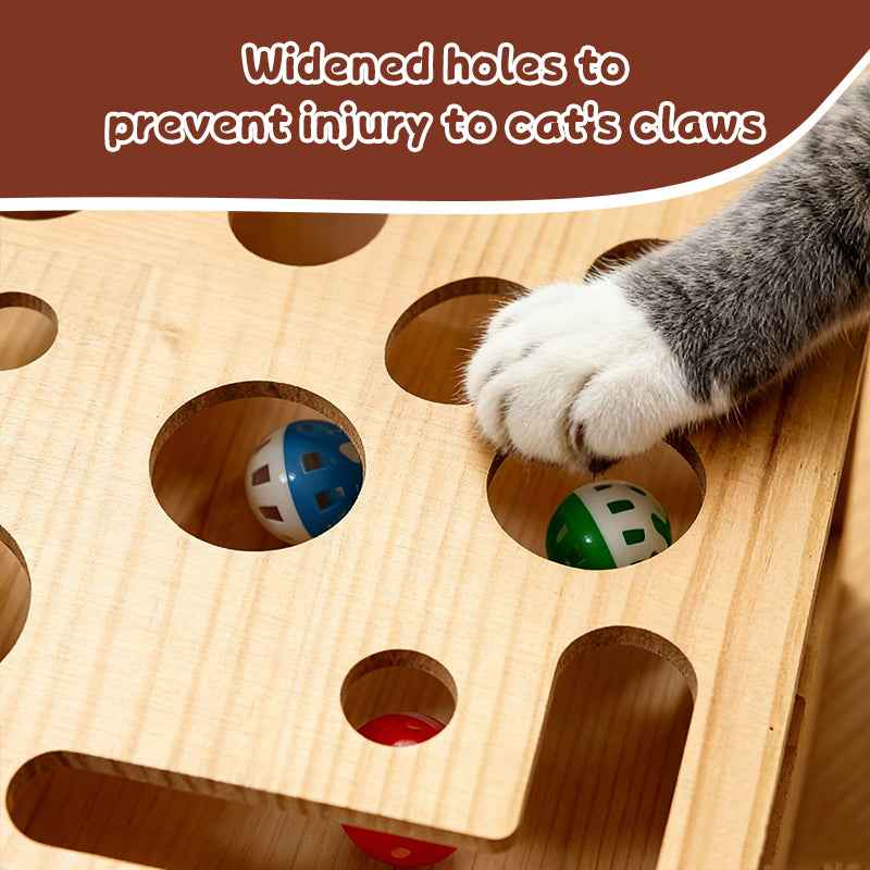 Griffoir en bois pour chat – Labyrinthe interactif avec balles à grelots