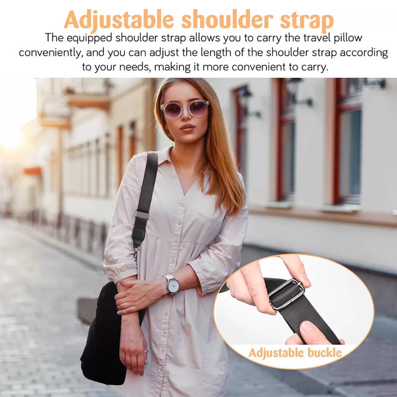 Oreiller Voyage Avion Forme U Velours - Gonflable avec Pochette Rangement