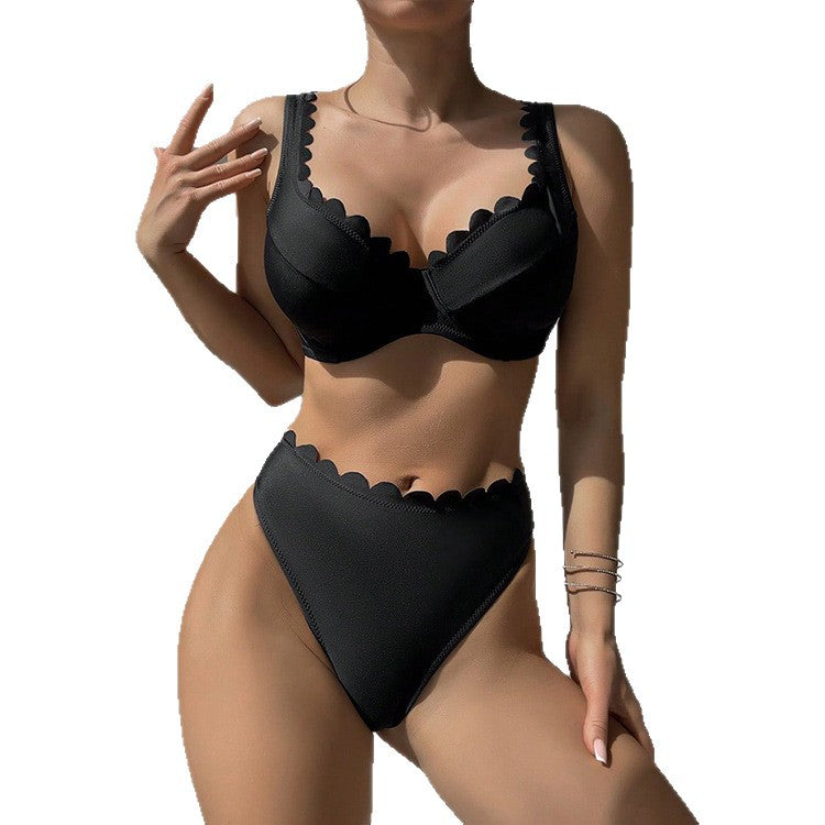 Bikini Deux Pièces Femme Sexy À Bretelles Noir – Tailles Bonnet 34D à 40D