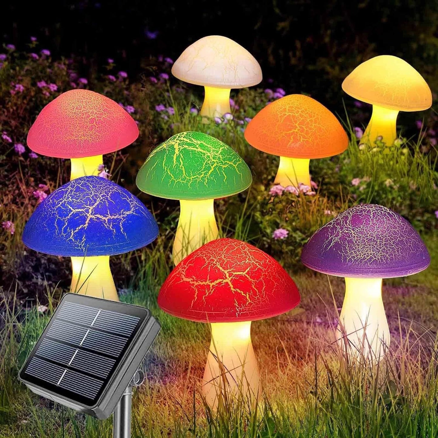 Guirlande Solaire Champignons LED – 8 Lampes Extérieur Imperméable IP66