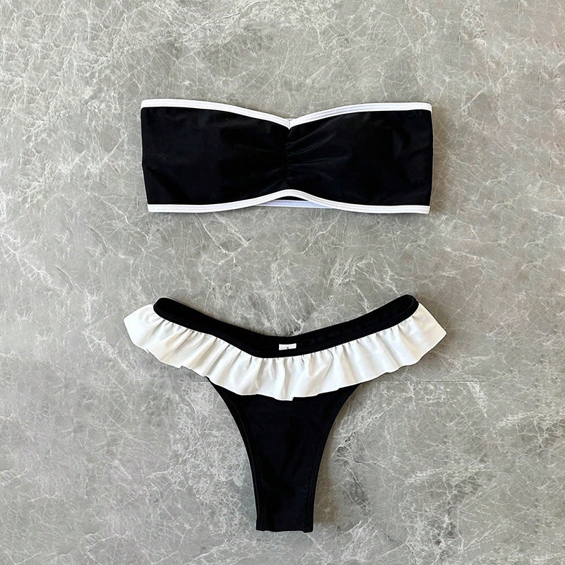 Bikini Deux Pièces Femme Volanté Dos Nu Sexy Noir – Plage Source Thermale