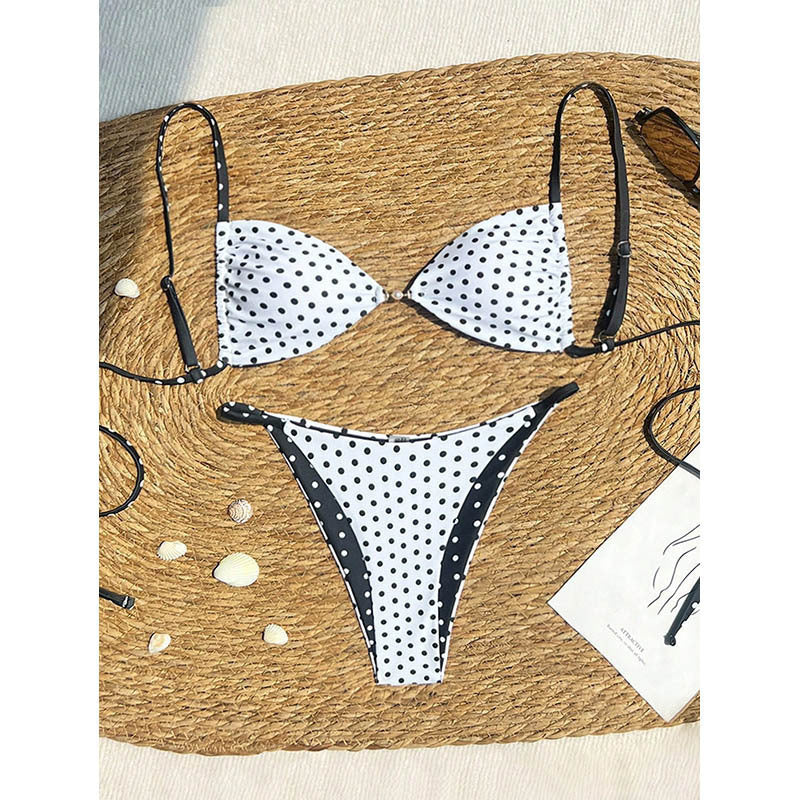 Bikini Deux Pièces Femme À Pois Attaché – Style Tendance Plage