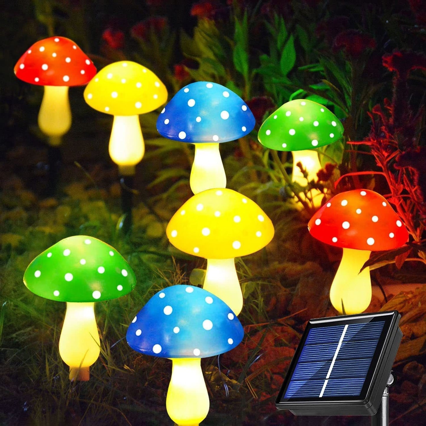 Guirlande Solaire Champignons LED – 8 Lampes Extérieur Imperméable IP66