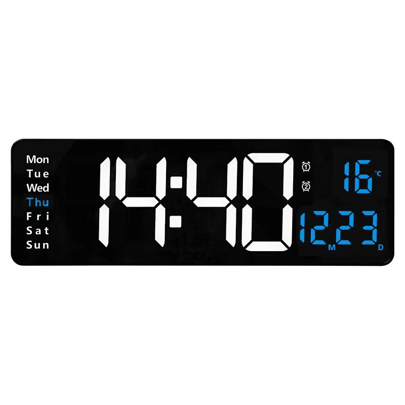 Horloge Murale LED Digitale 40cm - Télécommande, Température, Date, Double Alarme