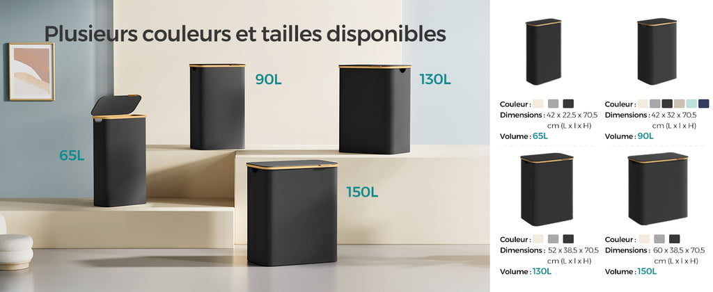 Panier à Linge SONGMICS 65L avec Couvercle - Pliable Gain de Place - Bambou