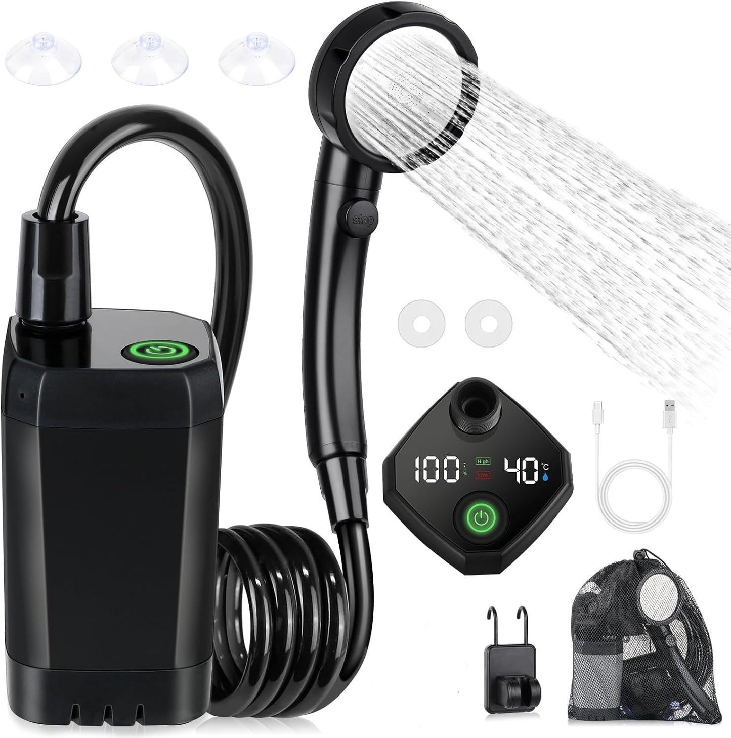 Douche Portable Camping 6000mAh – Pompe Rechargeable avec Affichage