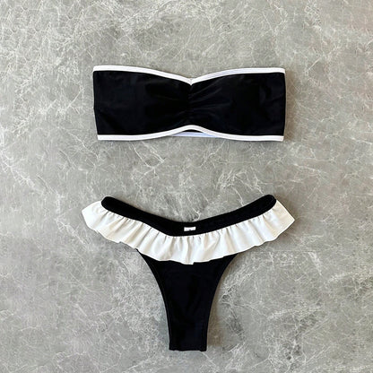 Bikini Deux Pièces Femme Volanté Dos Nu Sexy Noir – Plage Source Thermale