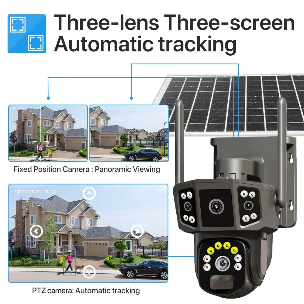 Caméra Solaire Extérieure Panoramique WiFi – 6MP, Vision Nocturne Couleur, IP66, Sans Fil