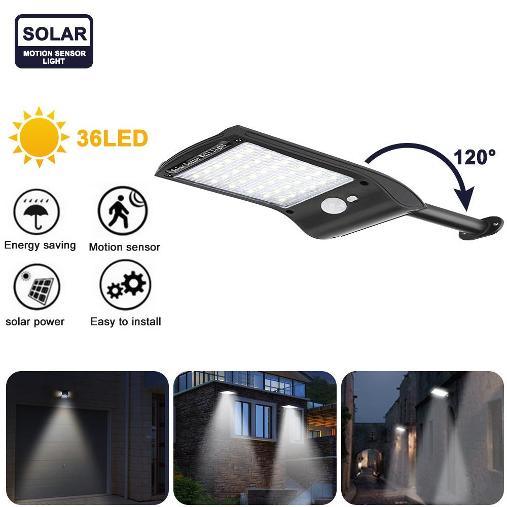 Lampe Solaire 36 LED Rotative – Détecteur de Mouvement | IP65 Étanche