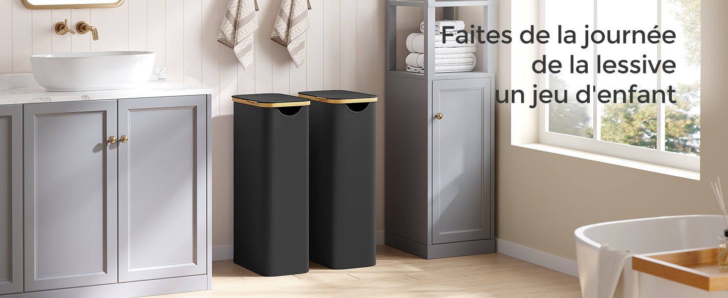 Panier à Linge SONGMICS 65L avec Couvercle - Pliable Gain de Place - Bambou