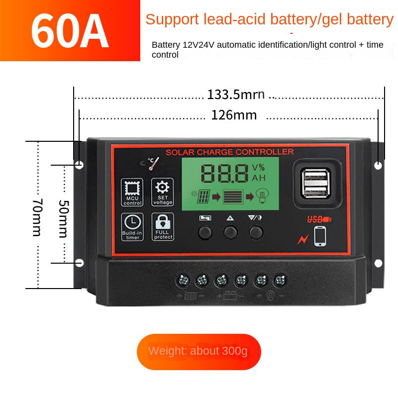 Solar controller fully automatic lead-acid battery 12v24v street lamp intelligent charging and discharging system