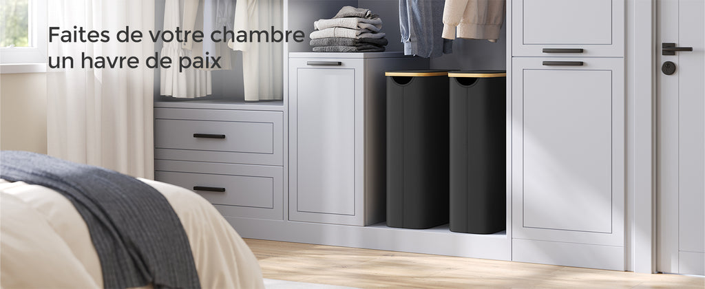 Panier à Linge SONGMICS 65L avec Couvercle - Pliable Gain de Place - Bambou