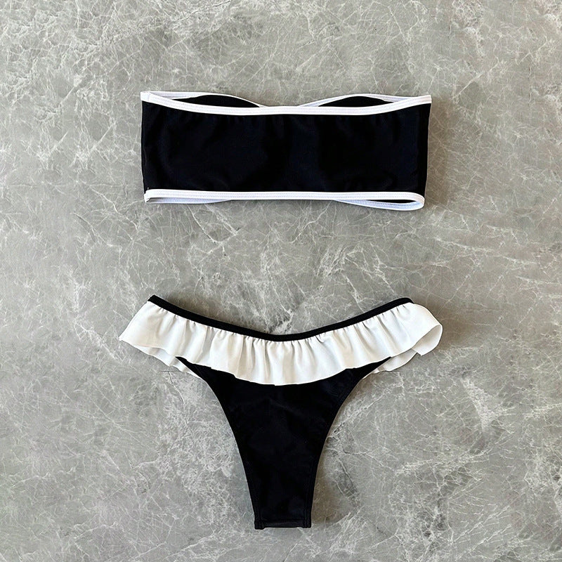 Bikini Deux Pièces Femme Volanté Dos Nu Sexy Noir – Plage Source Thermale