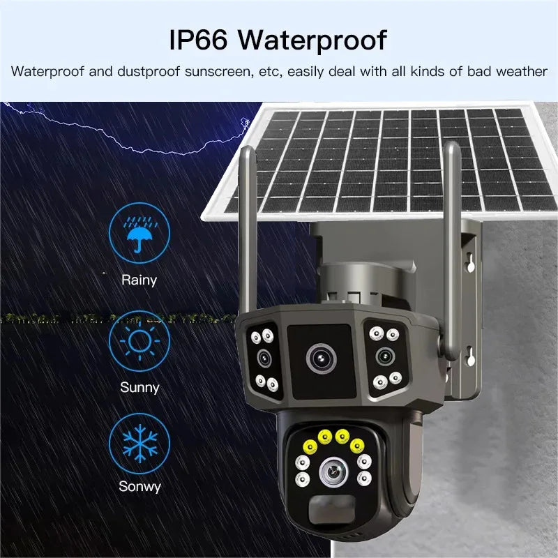Caméra Solaire Extérieure Panoramique WiFi – 6MP, Vision Nocturne Couleur, IP66, Sans Fil