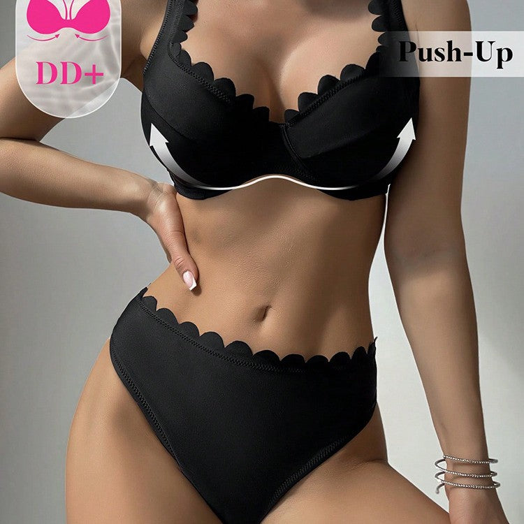 Bikini Deux Pièces Femme Sexy À Bretelles Noir – Tailles Bonnet 34D à 40D