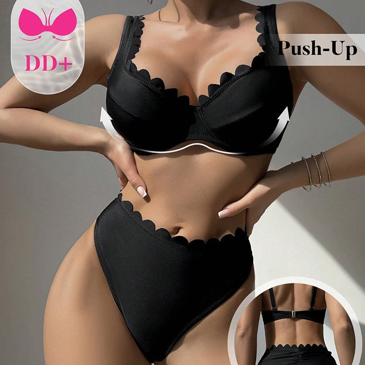 Bikini Deux Pièces Femme Sexy À Bretelles Noir – Tailles Bonnet 34D à 40D