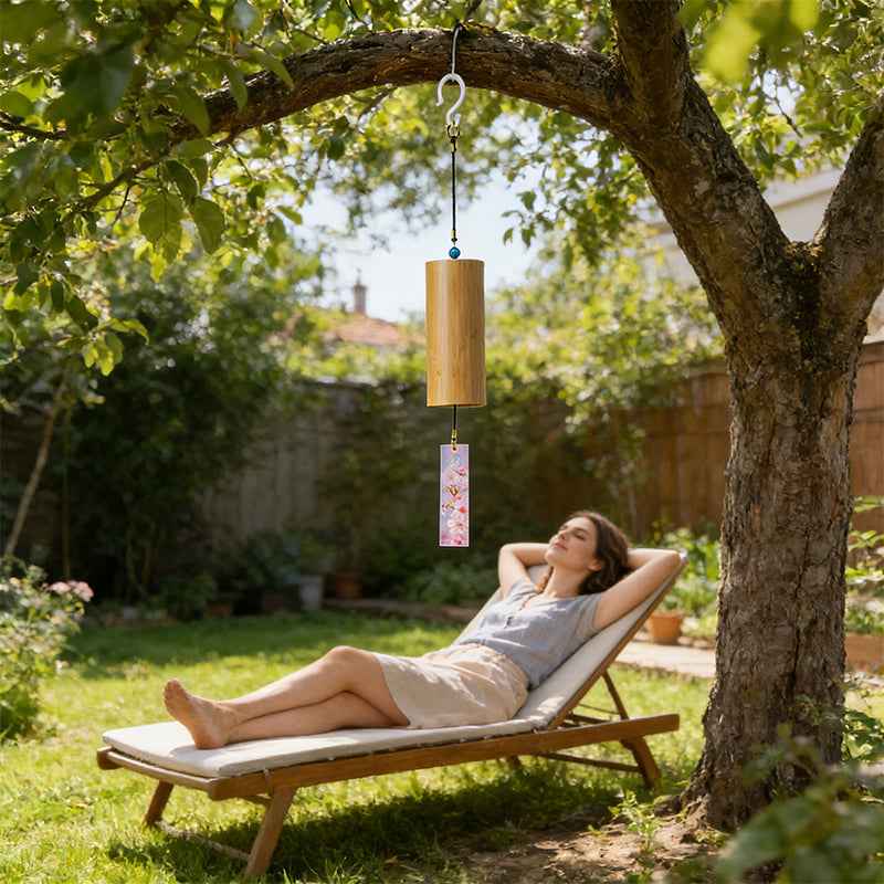 Carillon en Bambou – 8 Tons, Décoration Zen pour Jardin, Terrasse & Patio
