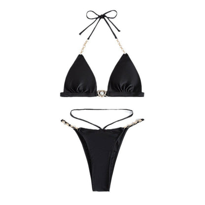 Bikini Deux Pièces Femme Taille Haute À Nouer Couleur Unie – Blanc & Noir, S à XL