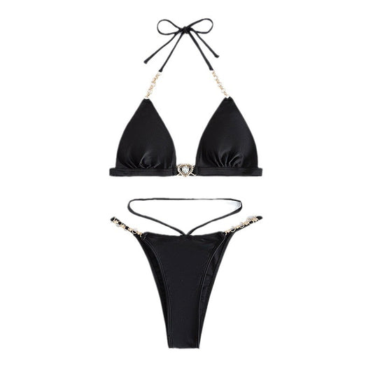 Bikini Deux Pièces Femme Taille Haute À Nouer Couleur Unie – Blanc & Noir, S à XL