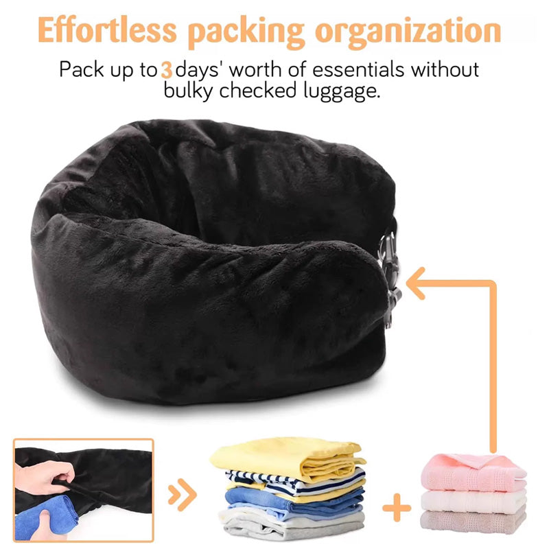 Oreiller Voyage Avion Forme U Velours - Gonflable avec Pochette Rangement