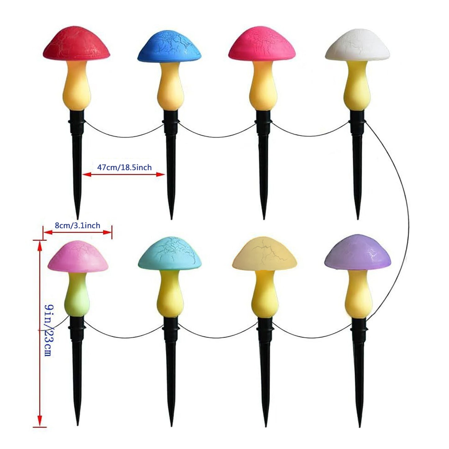 Guirlande Solaire Champignons LED – 8 Lampes Extérieur Imperméable IP66