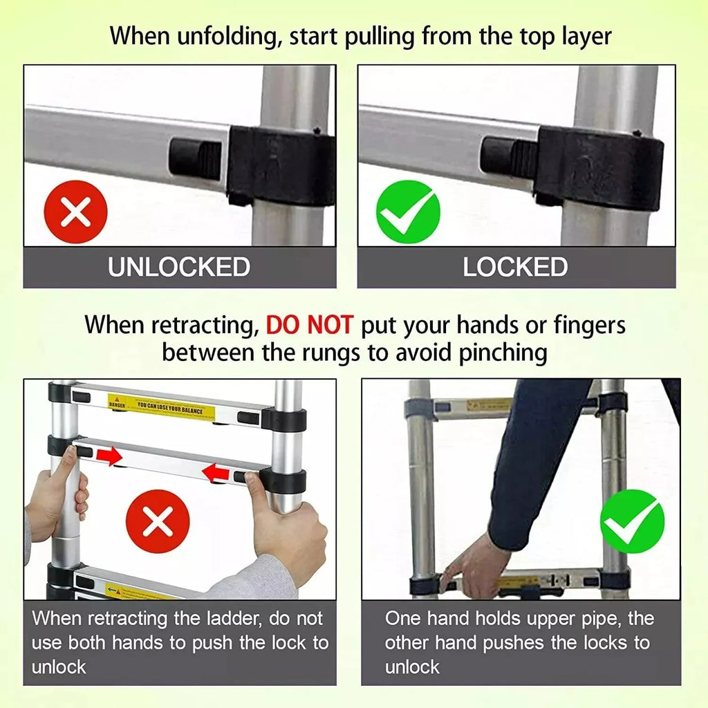 Portable Folding Aluminium Telescopic Ladder Non-Slip Extension Telescoping Ladder with Hooks Roof top tent and roof rack use - APPRO-DISTRI