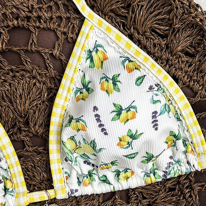 Bikini 3 Pièces Femme Imprimé Dégradé Sexy – Jaune Style Européen