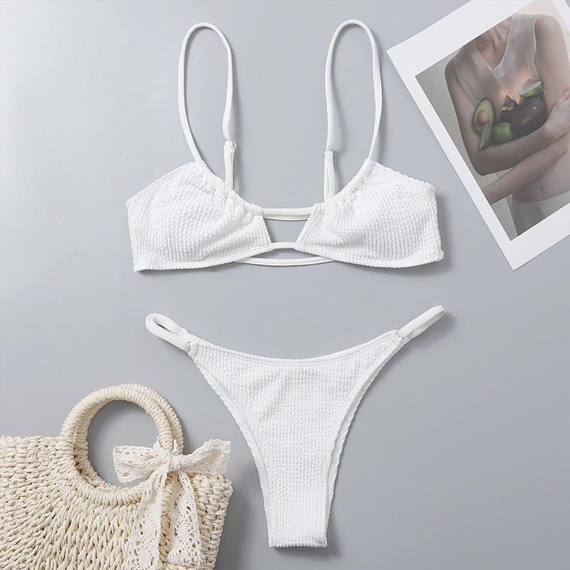 Bikini Deux Pièces Femme Bretelles Sexy Bas Tanga Couleur Unie