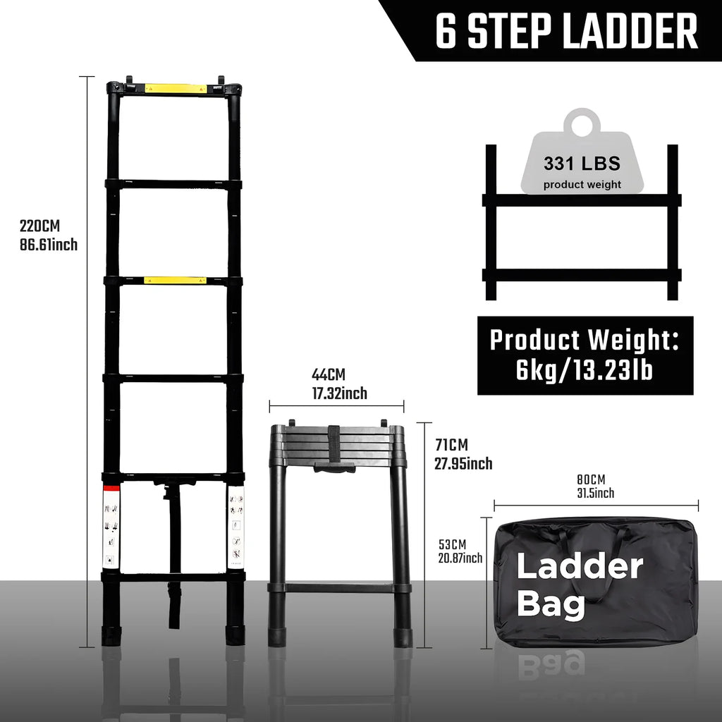 Portable Folding Aluminium Telescopic Ladder Non-Slip Extension Telescoping Ladder with Hooks Roof top tent and roof rack use - APPRO-DISTRI