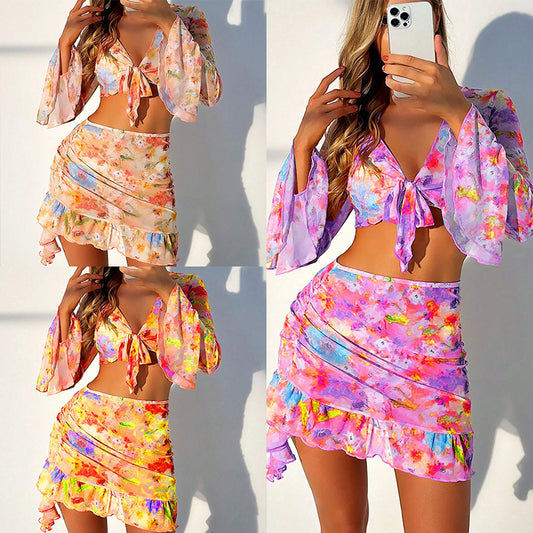 Ensemble Maillot de Bain 4 Pièces Femme – Bikini + Robe de Plage