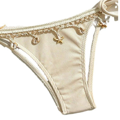 Bikini 3 Pièces Femme Bretelles Sexy Couleur Unie – Beige, Bleu Ciel, Noir