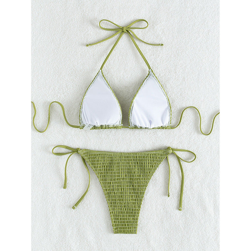 Bikini Deux Pièces Femme Sans Bretelles Taille Haute Vert – Dos Attaché, XS à XL
