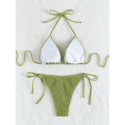 Bikini Deux Pièces Femme Sans Bretelles Taille Haute Vert – Dos Attaché, XS à XL