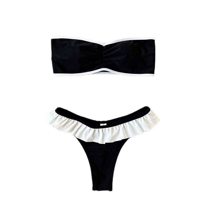 Bikini Deux Pièces Femme Volanté Dos Nu Sexy Noir – Plage Source Thermale