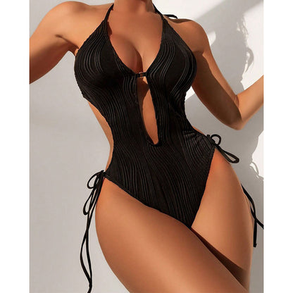 Bikini Taille Haute Femme – Deux Pièces Sexy Bretelles Couleur Unie