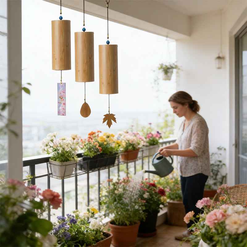 Carillon en Bambou – 8 Tons, Décoration Zen pour Jardin, Terrasse & Patio
