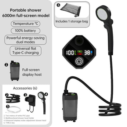 Douche Portable Camping 6000mAh – Pompe Rechargeable avec Affichage