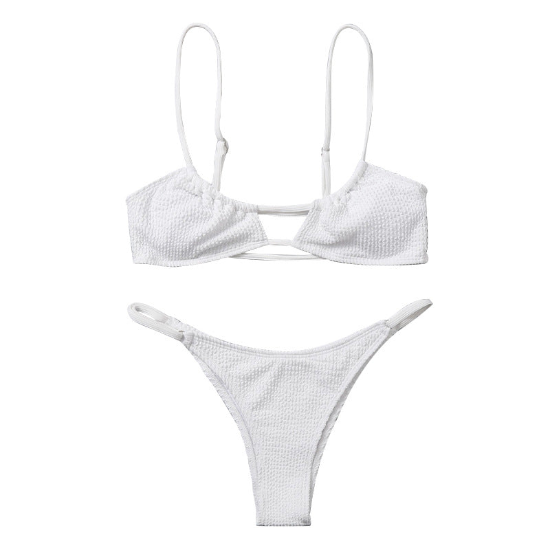 Bikini Deux Pièces Femme Bretelles Sexy Bas Tanga Couleur Unie